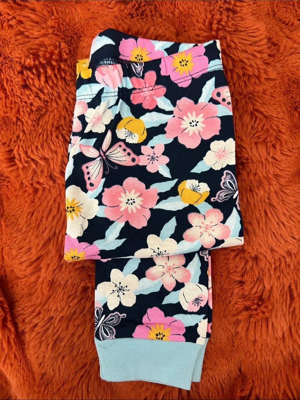 Kids Floral Butterfly Pajama Set - Navy with Pink & Yellow Flowers